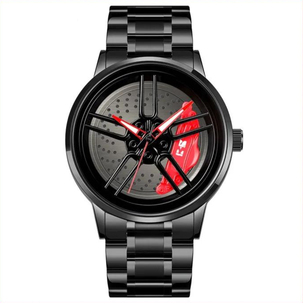 Men Stainless Steel Watch Spinning Alloy Wheel