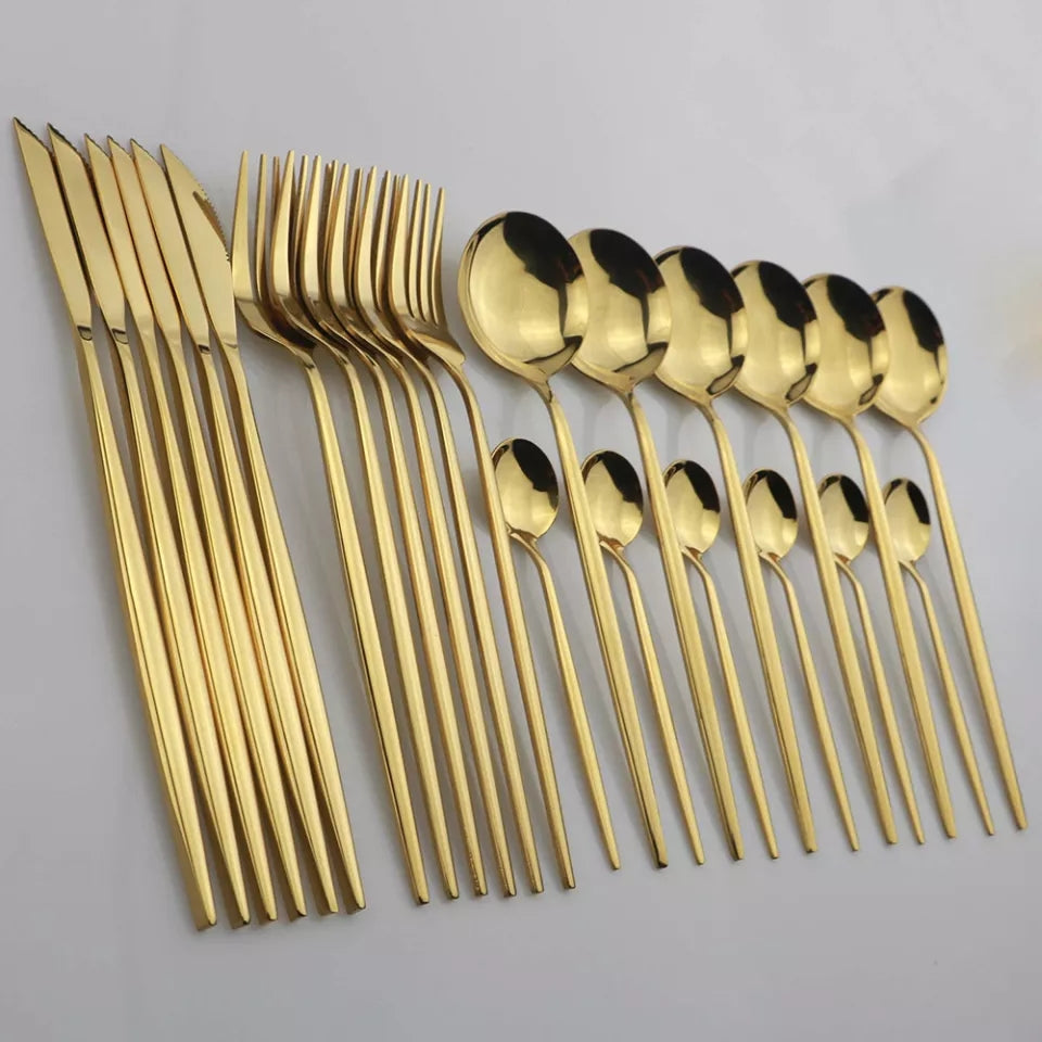 24 Pcs Premium Steel Cutlery Set-Plain Golden(4405)