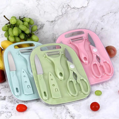 4 PCs Cutting Board With Knife Set(5717)-Green