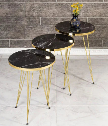 ROUND TABLES - BLACK MARBLE TOP WITH 3 FREE FLOWER VASES