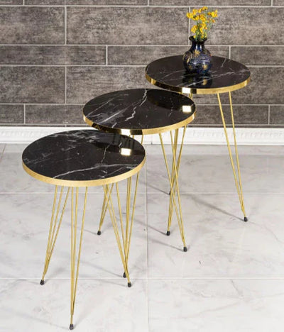 ROUND TABLES - BLACK MARBLE TOP WITH 3 FREE FLOWER VASES