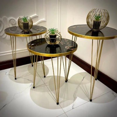 ROUND TABLES - BLACK MARBLE TOP WITH 3 FREE FLOWER VASES