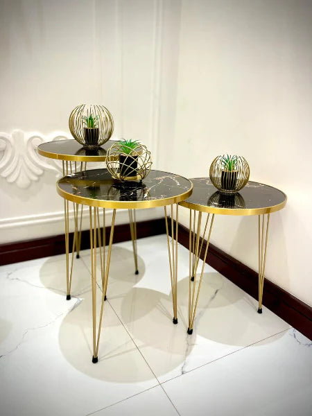 ROUND TABLES - BLACK MARBLE TOP WITH 3 FREE FLOWER VASES