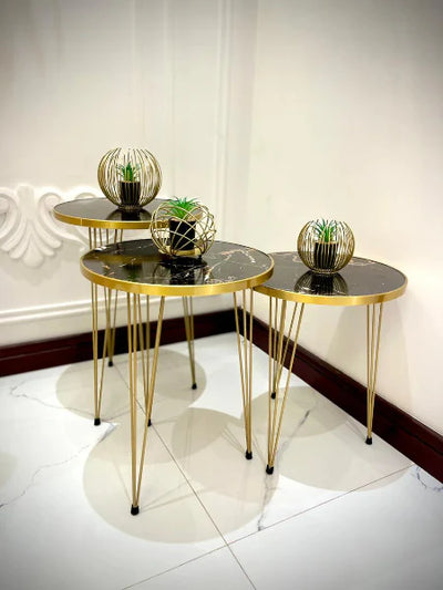 ROUND TABLES - BLACK MARBLE TOP WITH 3 FREE FLOWER VASES