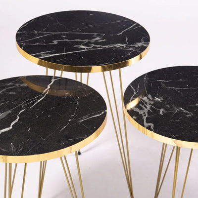 ROUND TABLES - BLACK MARBLE TOP WITH 3 FREE FLOWER VASES